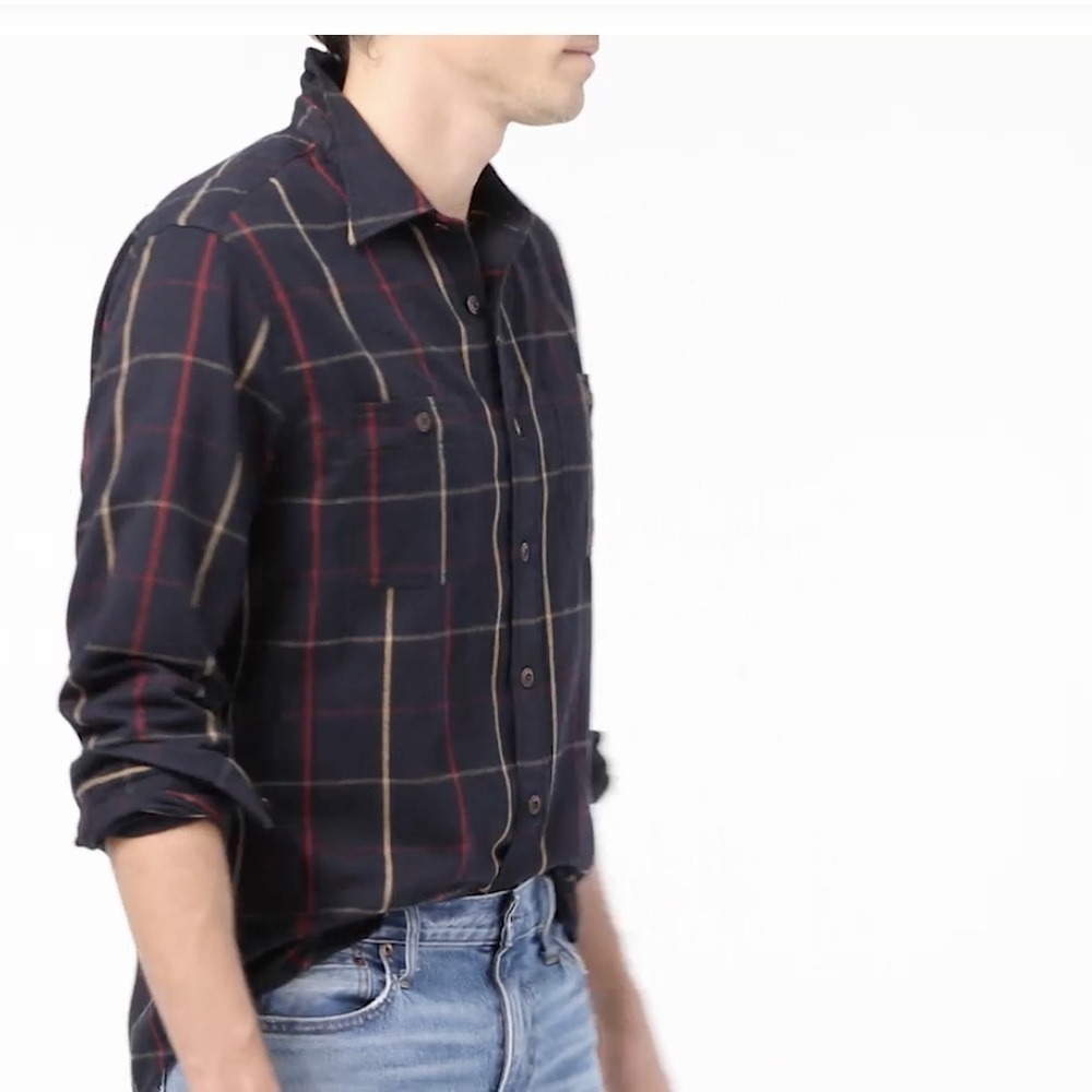 J. Crew • Men’s Navy Red Plaid Midweight Workshirt Flannel Button-Up Shirt